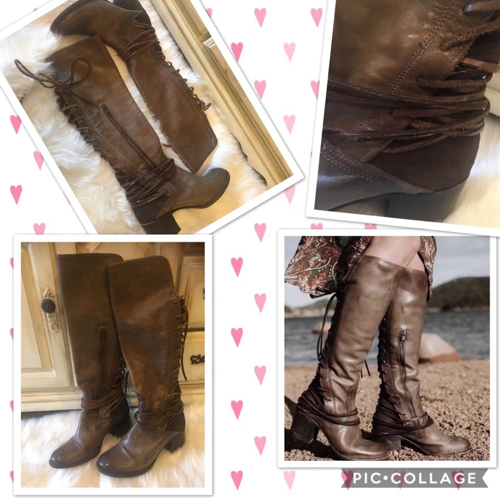 Freebird Coal Gray/brown lace back tall boot 9